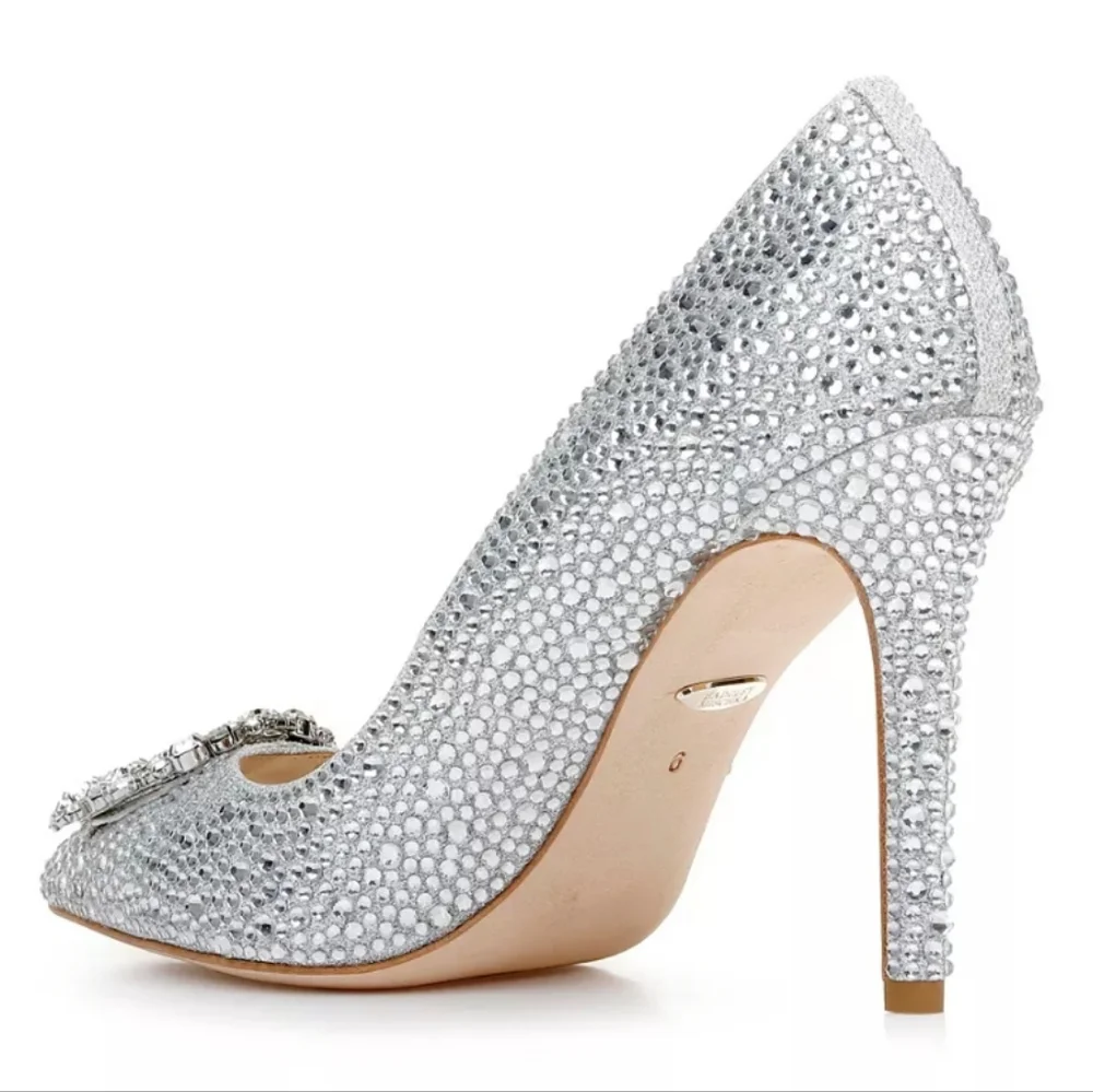 Badgley Mischka Cher II Silver Rhinestone Pump - 9.5 - Picture 4 of 14